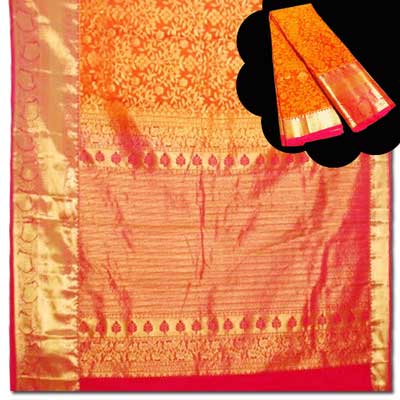 "Kalaneta Orange Kanchi fancy silk saree NSHH-12 (with Blouse) - Click here to View more details about this Product